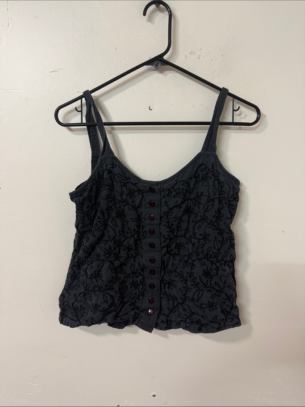 Blue Sky Black Embroidered Button-Front Camisole